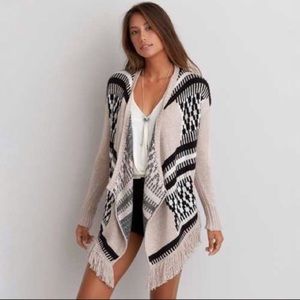 American Eagle Tribal Print Open Front Fringe Cardigan Size Large